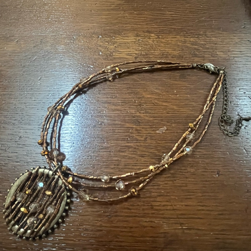 Cookie Lee Brown and Gold Necklace with Intricate Beadwork